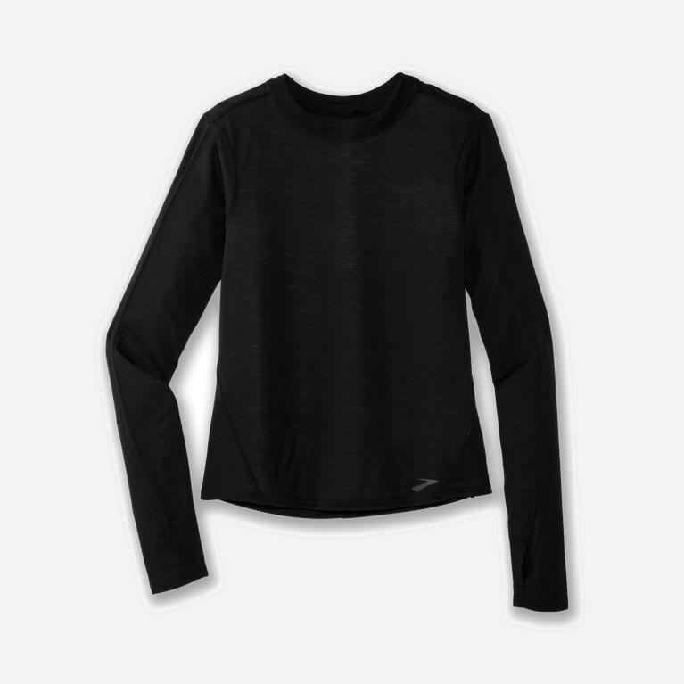 Brooks Distance Womens Long Sleeve Running Shirt Ireland Heather Oatmeal/Black (EBXY-49718)